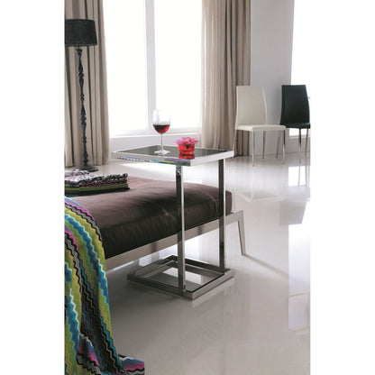 Luxe C Table by Pasargad Home in chrome and black. Made from glass, steel in a modern style.