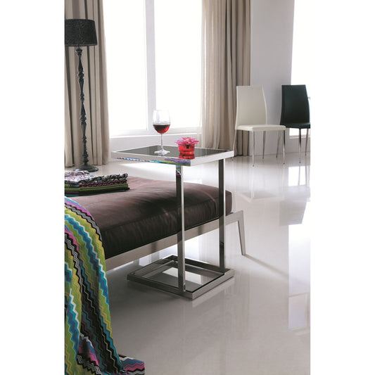 Luxe C Table by Pasargad Home in chrome and black. Made from glass, steel in a modern style.