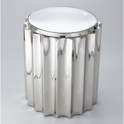 Fluted Column Table by Global Views. Made from stainless steel, tempered glass in a transitional style.