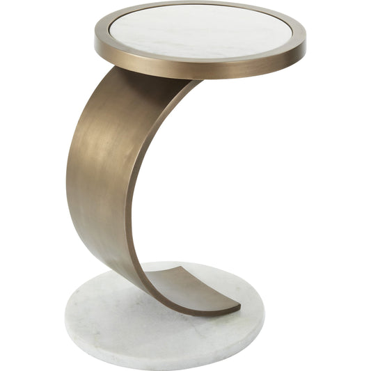 C Accent Table by Global Views in antique brass. Made from aluminum, white marble in a transitional style.