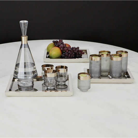 Stepped Nesting Trays by Global Views in nickel. Made from stainless steel in a modern style.