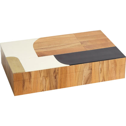 Wooden Inlaid Box by Global Views in black, ivory. Made from mdf, teak, brass, resin in a modern style.