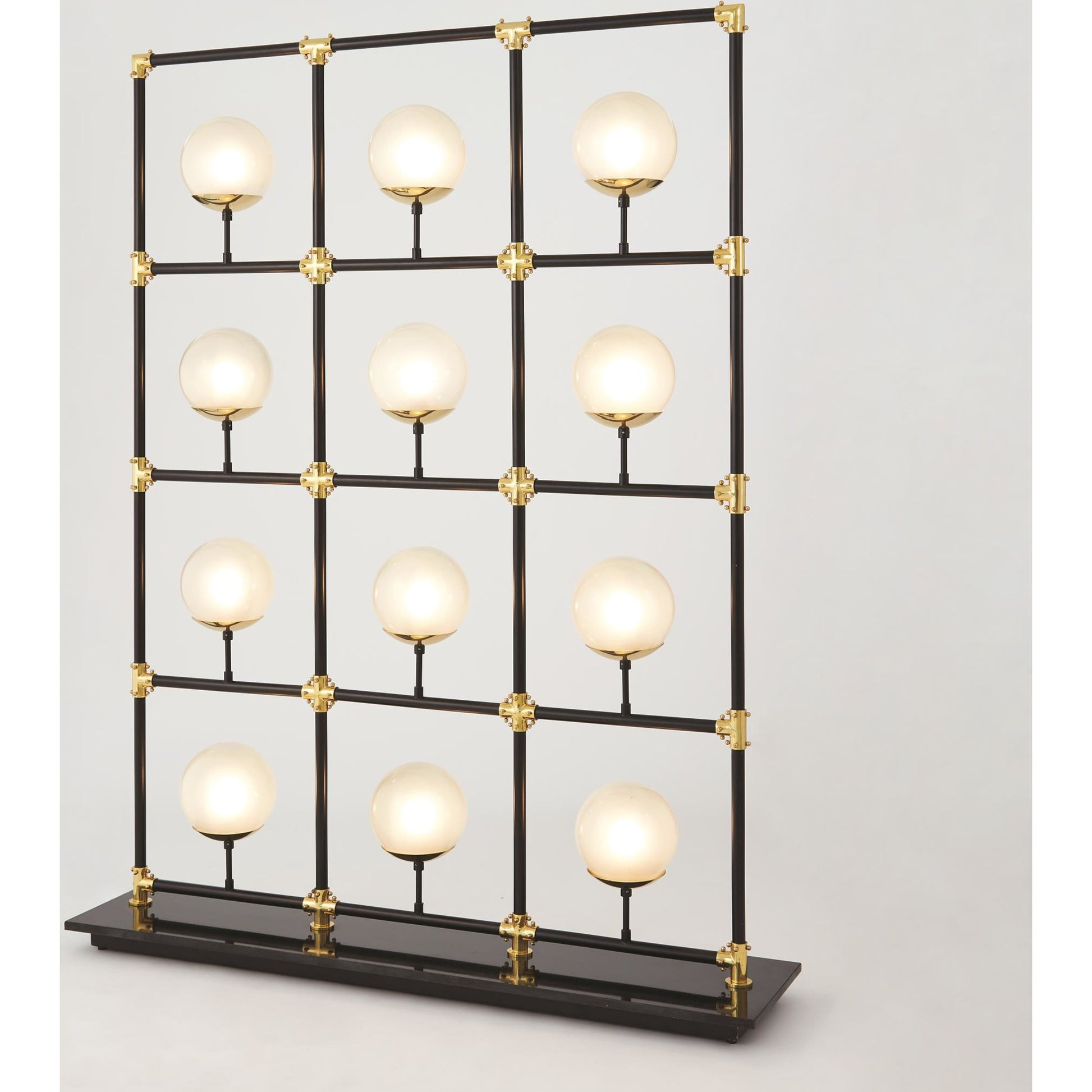 Globe in Square Floor Screen by Global Views in brass lacquer, black powder coating. Made from steel, brass in a eclectic & global style.