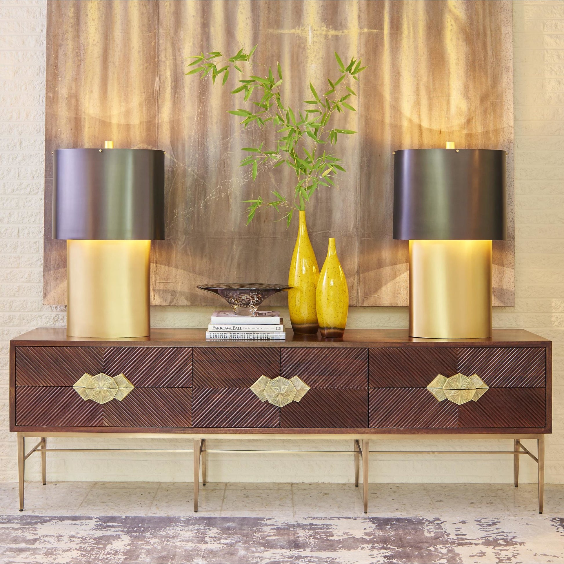 Galapagos Media Cabinet by Global Views in dark walnut, brass. Made from mango, brass in a transitional style.