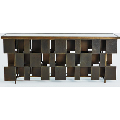 Layered Console by Global Views in bronze, gold. Made from iron, white honed marble in a eclectic & global style.