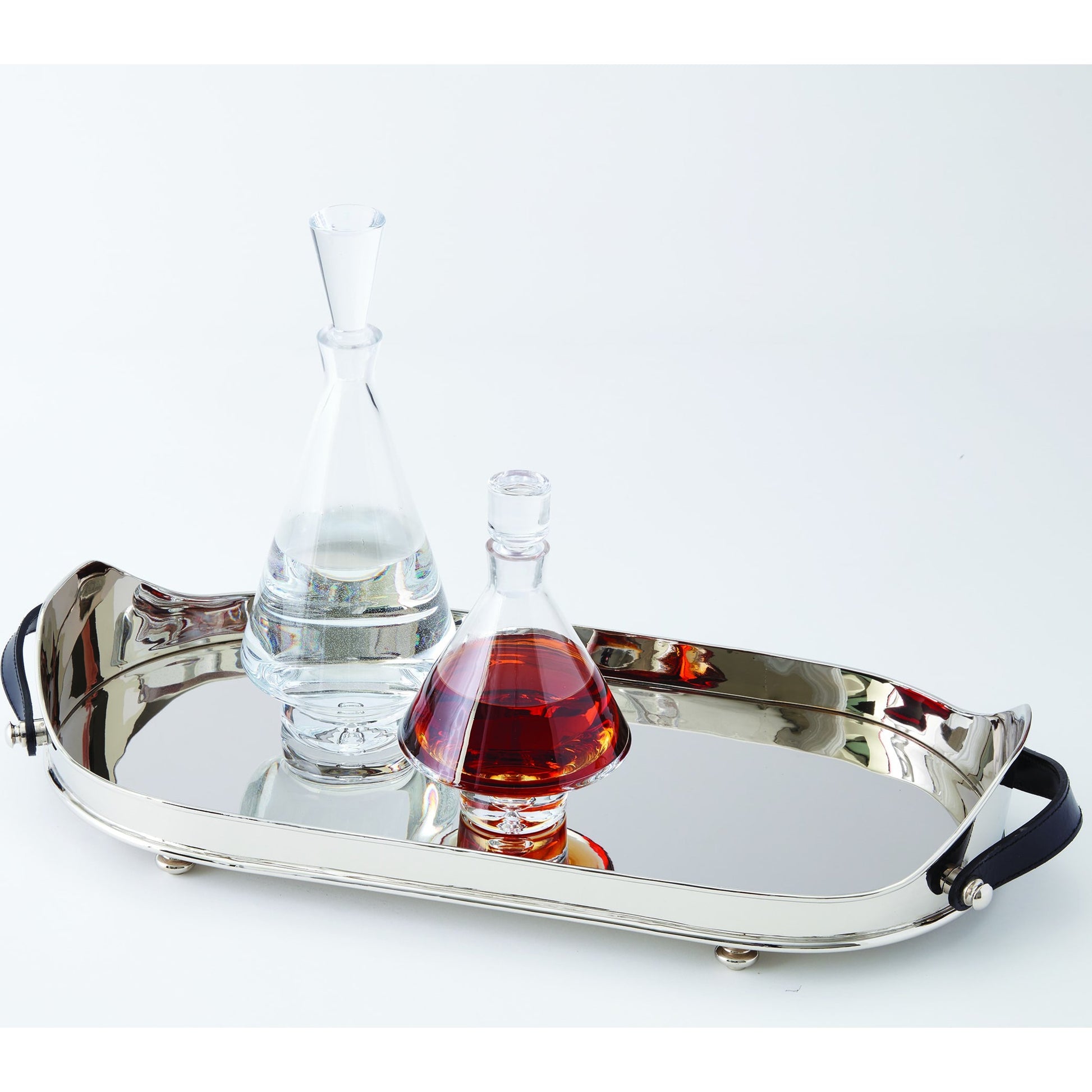 Drinks Tray with Handles by Global Views in nickel. Made from brass, leather in a transitional style.