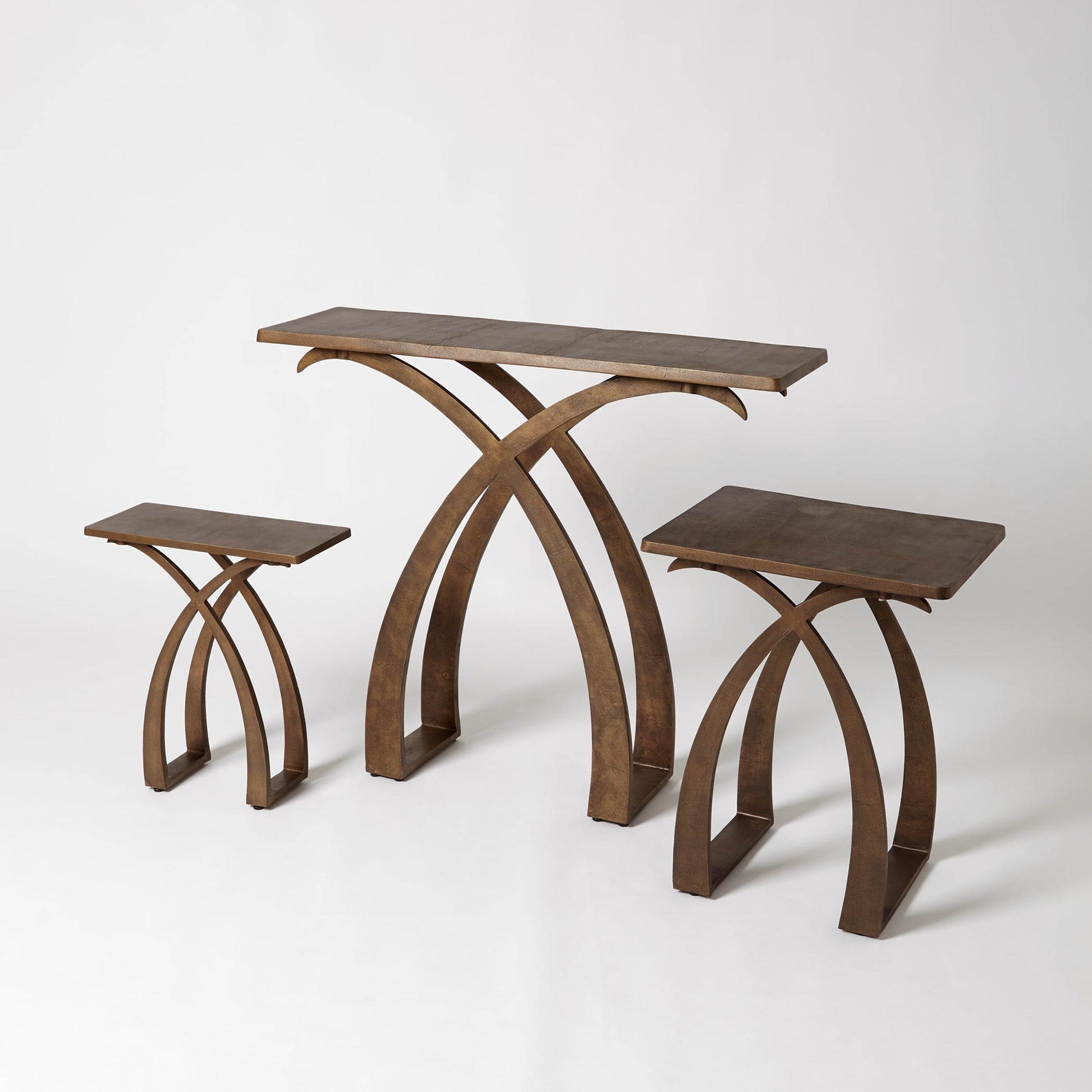 Saigon Console by Global Views in antique brass. Made from cast aluminum in a transitional style.