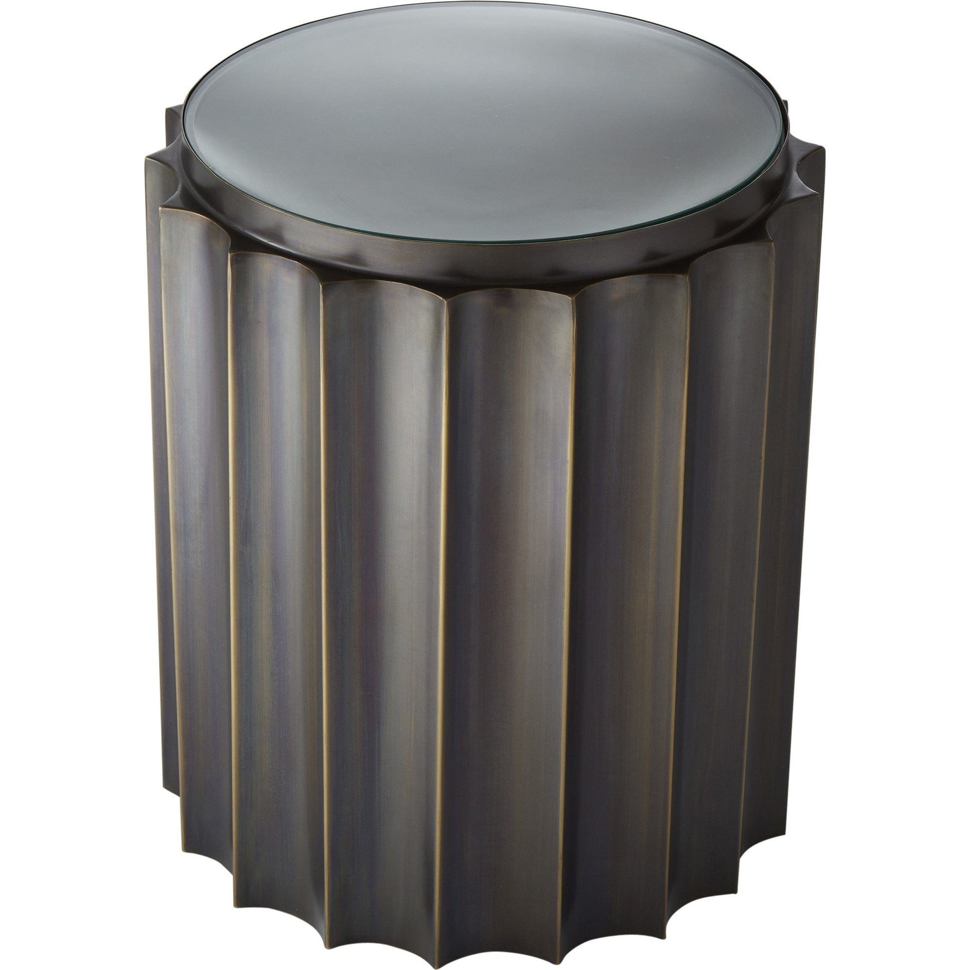 Fluted Column Table by Global Views. Made from stainless steel, tempered glass in a transitional style.