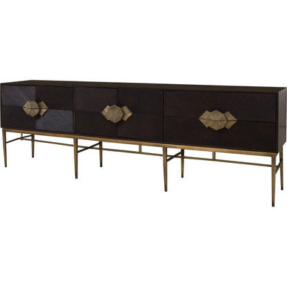 Galapagos Media Cabinet by Global Views in dark walnut, brass. Made from mango, brass in a transitional style.