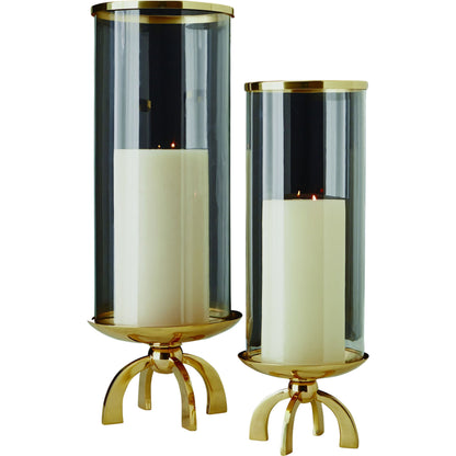 Quad Base Hurricane by Global Views in brass. Made from brass, glass in a transitional style.