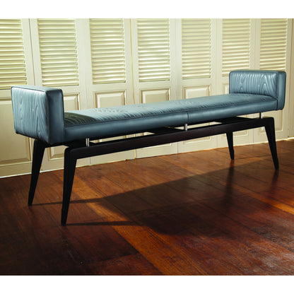 Faux Bois City Bench by Global Views in ebony lacquer, polished nickel. Made from beech in a modern style.