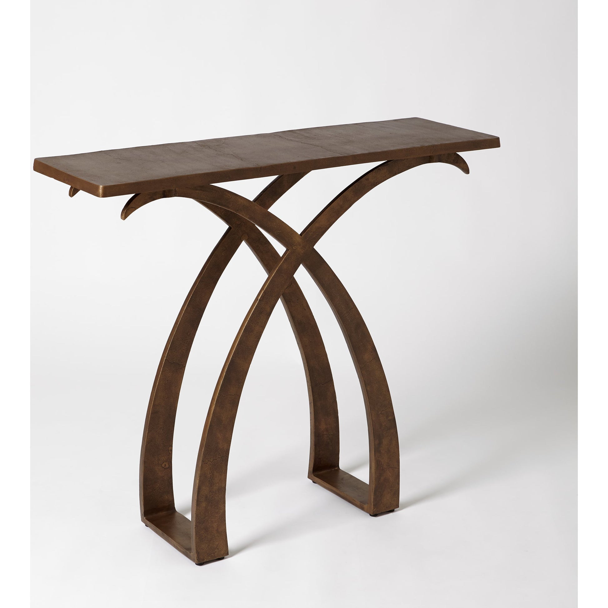 Saigon Console by Global Views in antique brass. Made from cast aluminum in a transitional style.