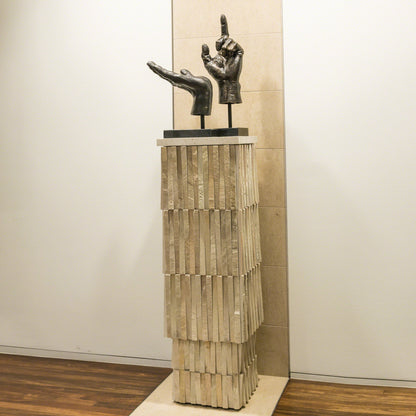 Teeter Totter Pedestal by Global Views. Made from hand sculpted chiseled stone from rajasthan, terrazzo top in a eclectic & global style.