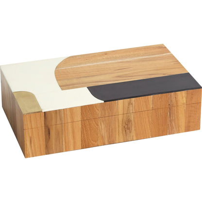 Wooden Inlaid Box by Global Views in black, ivory. Made from mdf, teak, brass, resin in a modern style.