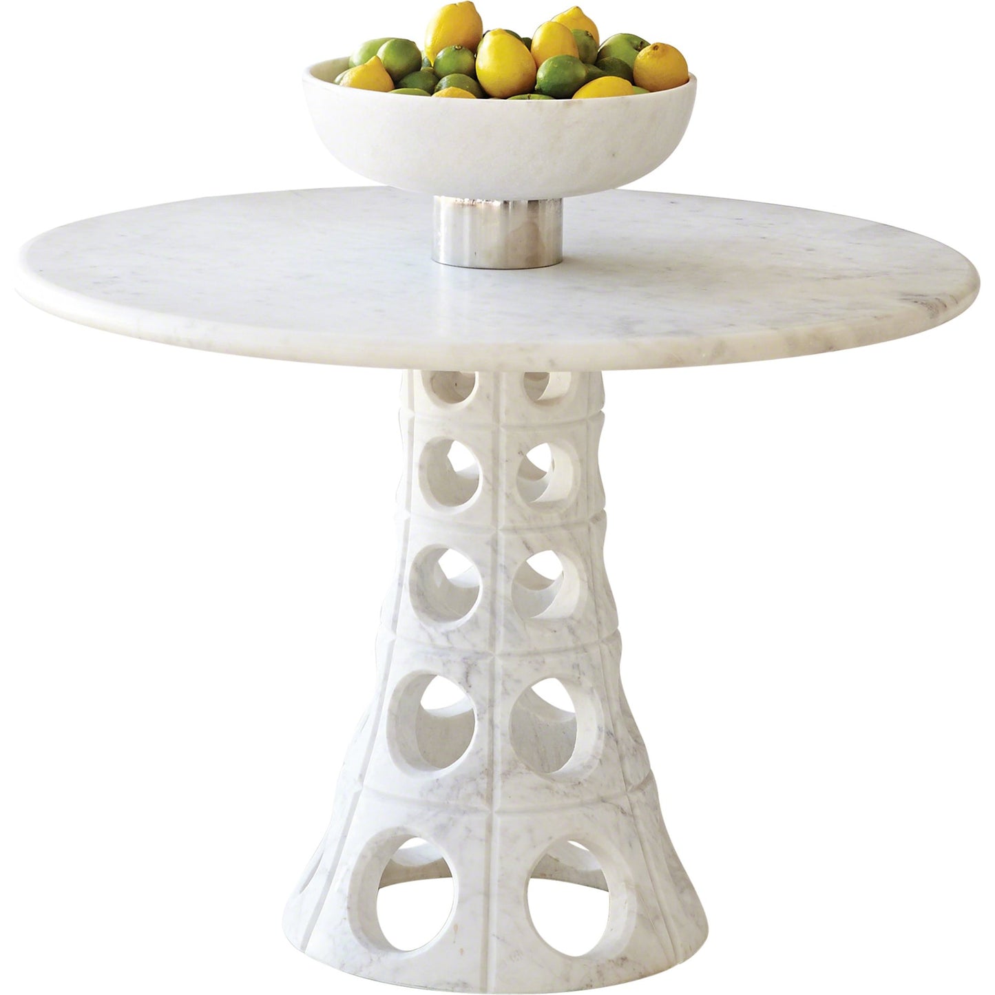 000 SR-702158 | Primary Silo | Taper Circle Dining Table by Global Views. Made from white honed marble in a eclectic & global style.