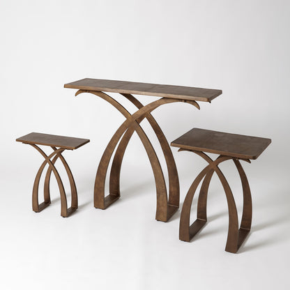 Saigon Console by Global Views in antique brass. Made from cast aluminum in a transitional style.