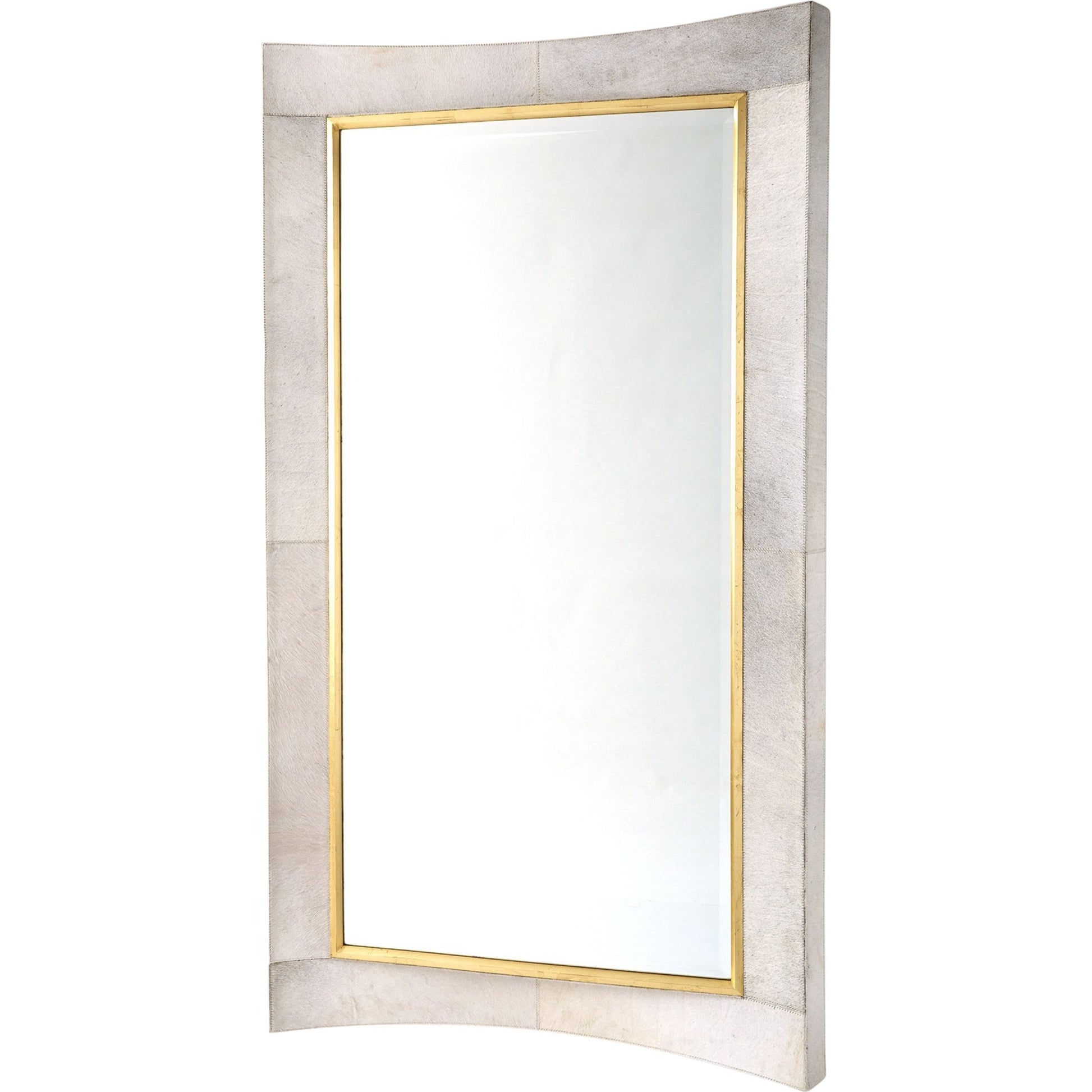 Curved Floor Mirror by Global Views in gold leaf. Made from unique in a transitional style.
