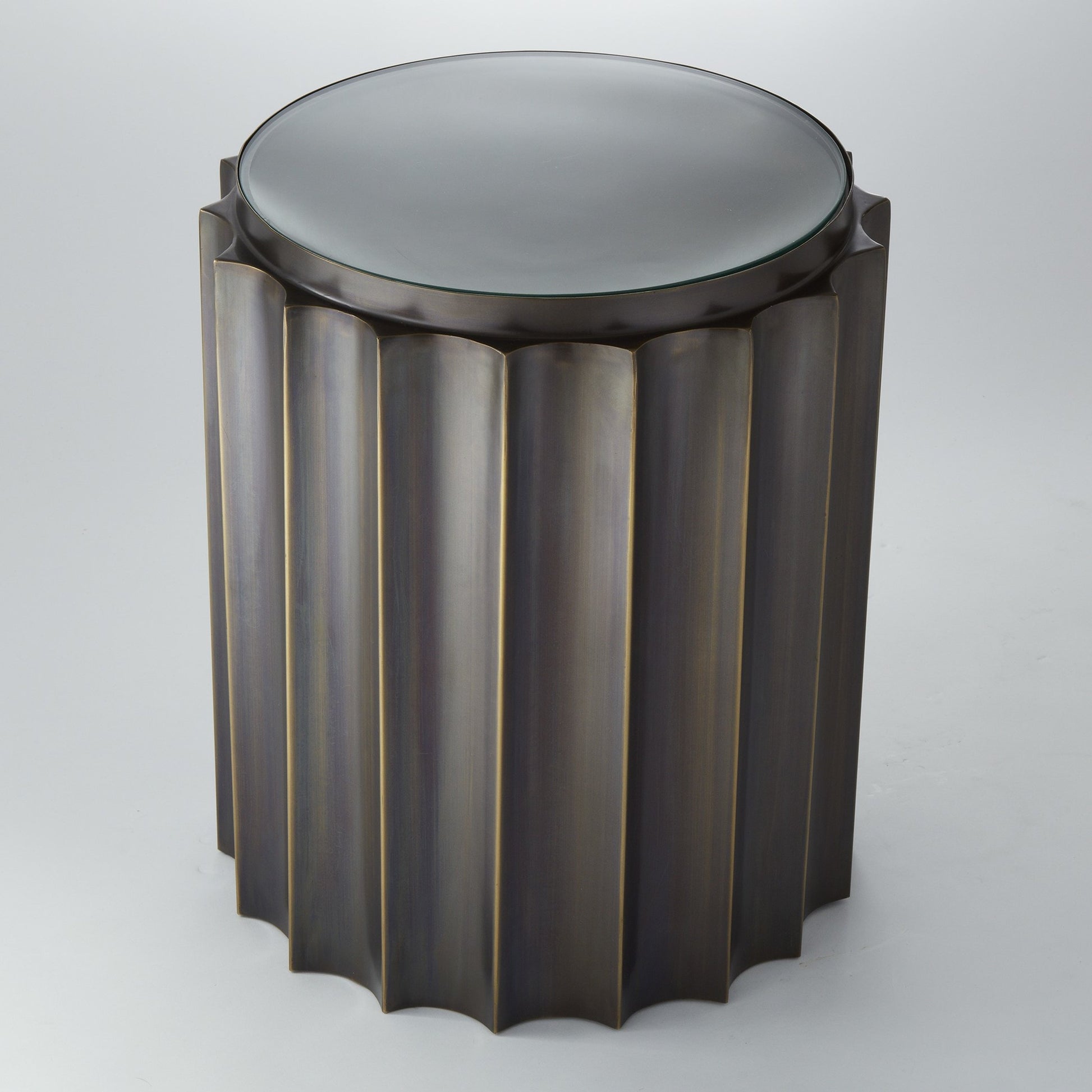Fluted Column Table by Global Views. Made from stainless steel, tempered glass in a transitional style.
