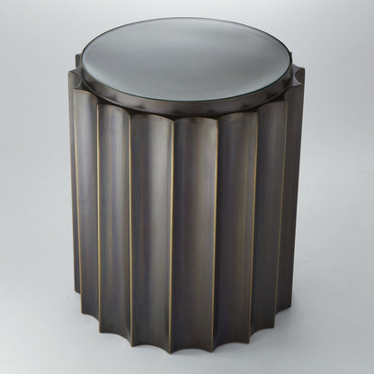 Fluted Column Table by Global Views. Made from stainless steel, tempered glass in a transitional style.