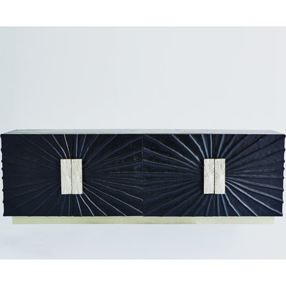 Pleated Media Cabinet by Global Views in black, nickel. Made from pine, aluminum, metal, glass in a eclectic & global style.
