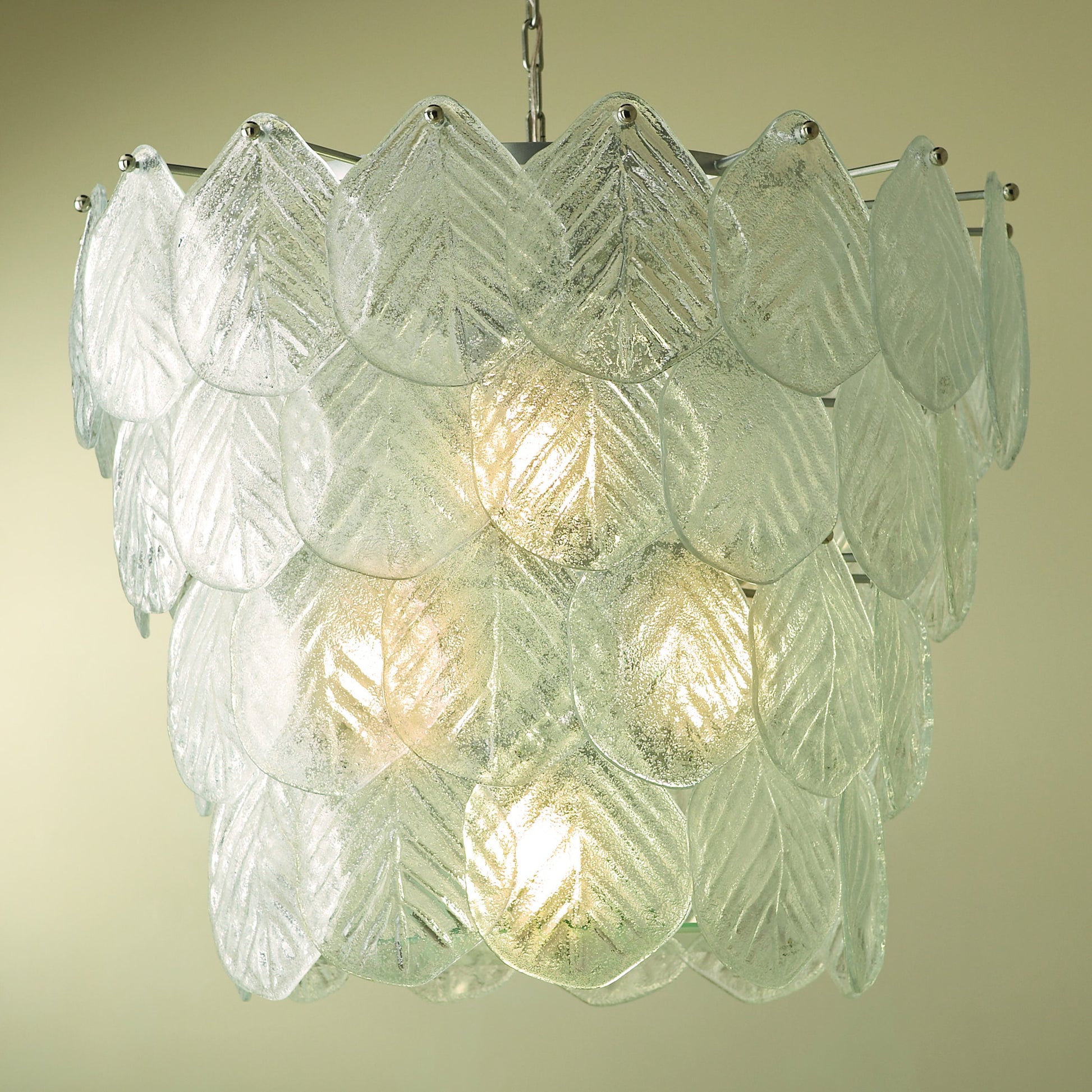 Murano Leaf Chandelier by Global Views. Made from frosted glass in a transitional style.