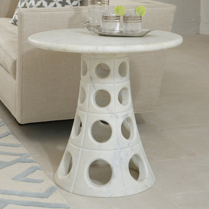 Taper Circle Side Table by Global Views. Made from white honed marble in a eclectic & global style.