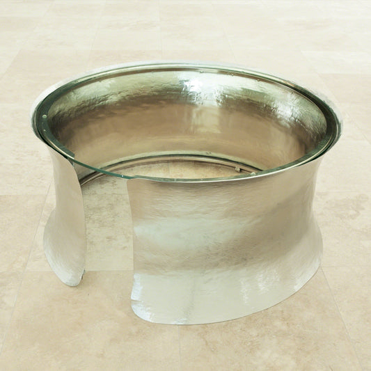 Cuff Cocktail Table by Global Views in nickel lacquer coating. Made from aluminum, glass in a transitional style.