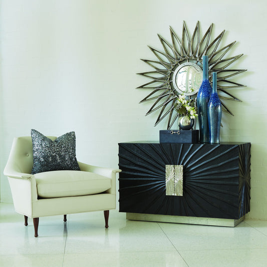 Pleated Cabinet by Global Views in black, nickel. Made from pine, aluminum, glass, metal in a eclectic & global style.