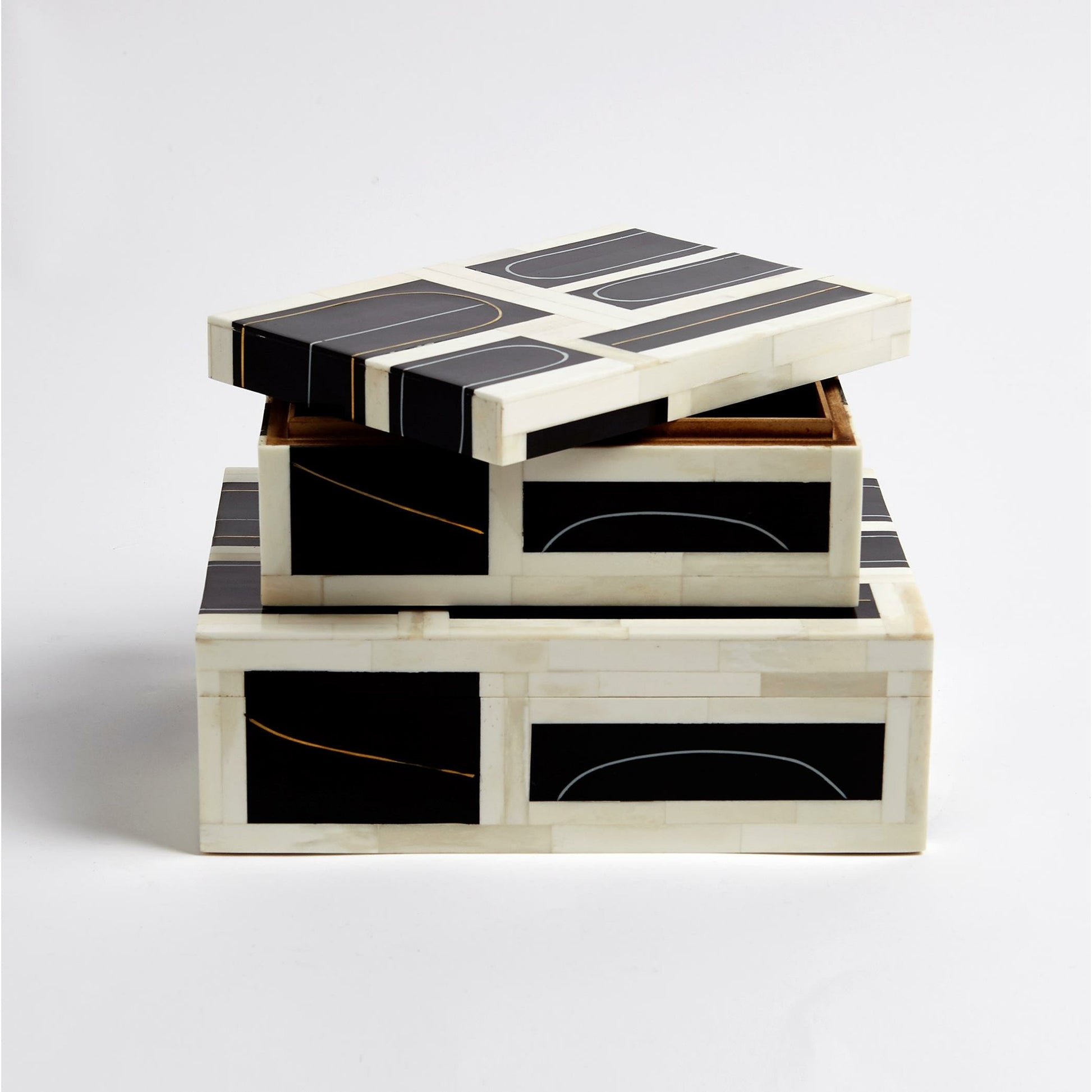 Brass Loop Box by Global Views. Made from mdf, brass, bone, resin in a modern style.
