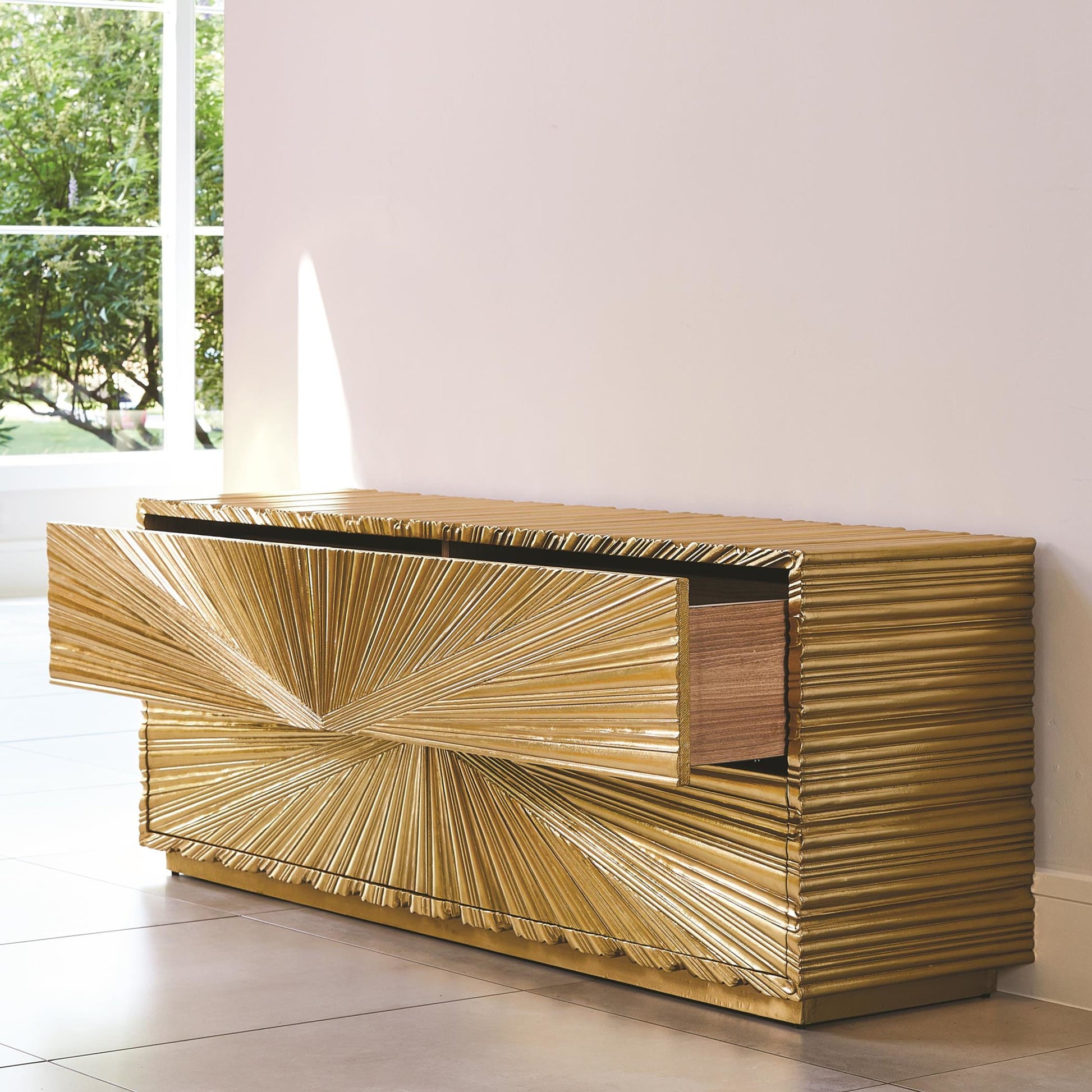 Linenfold Cabinet by Global Views. Made from mdf, brass in a modern style.