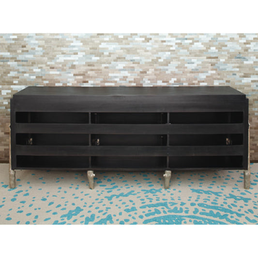 Branch Cabinet by Global Views in black distressed lacquer, polished aluminum. Made from unique in a transitional style.