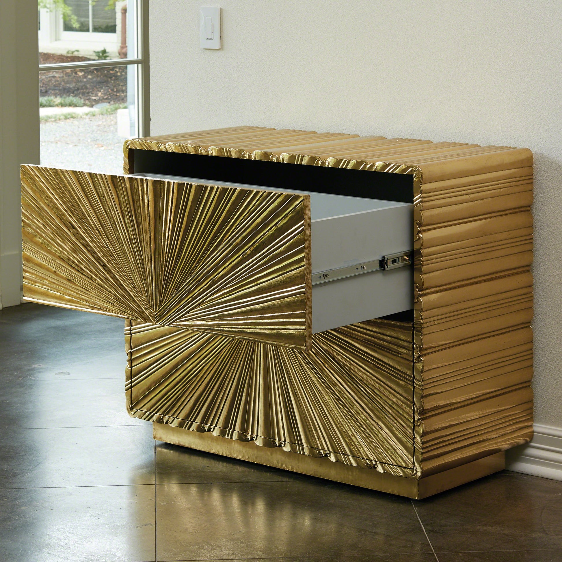 Linenfold Chest by Global Views. Made from mdf, brass in a eclectic & global style.