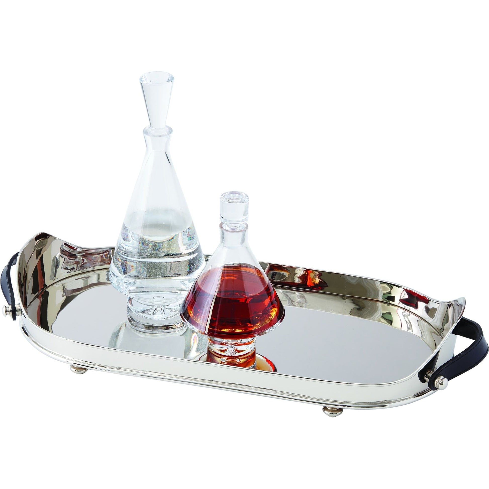 Drinks Tray with Handles by Global Views in nickel. Made from brass, leather in a transitional style.