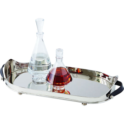 Drinks Tray with Handles by Global Views in nickel. Made from brass, leather in a transitional style.