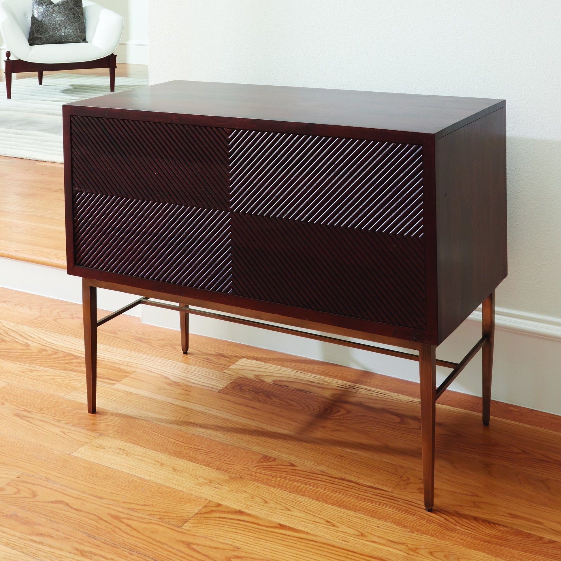 Galapagos Chest by Global Views in dark walnut, brass. Made from mango, mdf, brass in a transitional style.