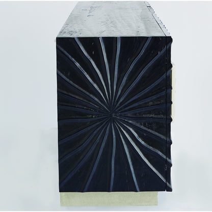 Pleated Media Cabinet by Global Views in black, nickel. Made from pine, aluminum, metal, glass in a eclectic & global style.