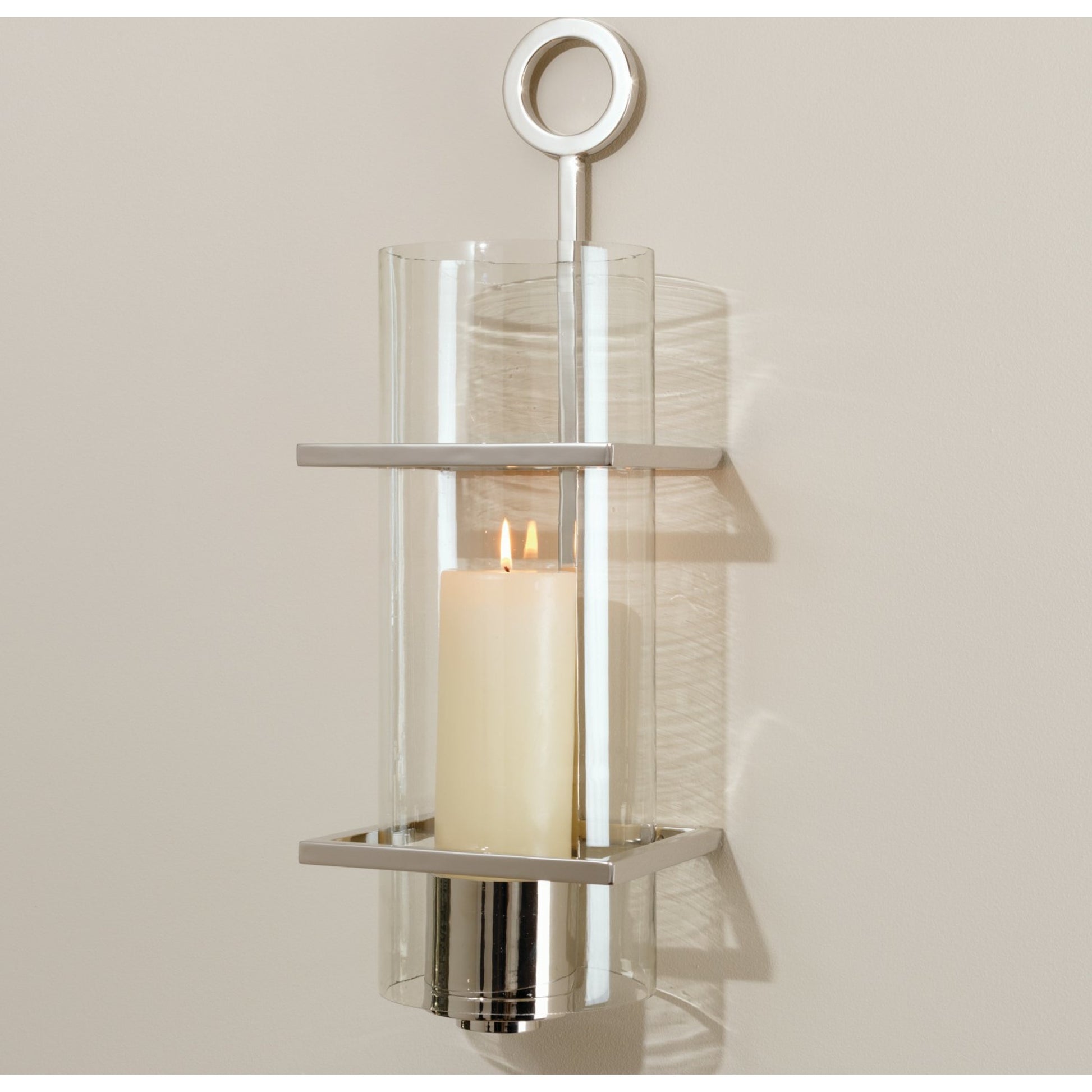 Circle in Square Wall Sconce by Global Views in nickel. Made from brass, glass in a transitional style.