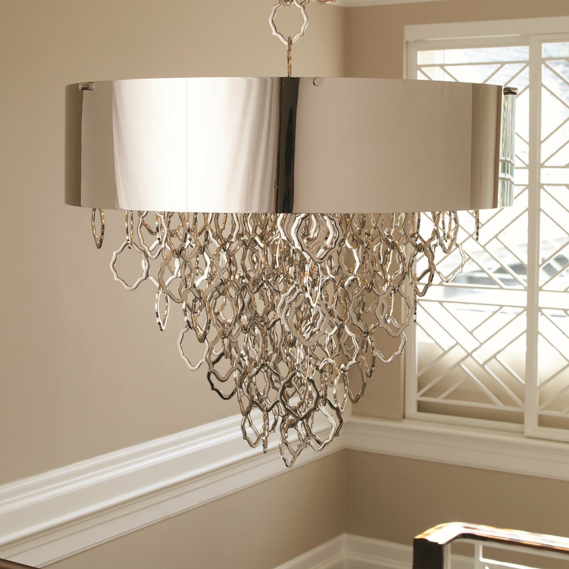 Chain Pendant by Global Views. Made from brass, stainless steel, iron, glass in a transitional style.