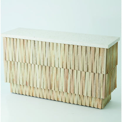 Teeter Totter Console by Global Views. Made from hand sculpted chiseled stone from rajasthan, terrazzo top in a coastal style.