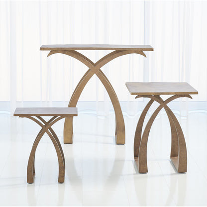 Saigon Console by Global Views in antique brass. Made from cast aluminum in a transitional style.