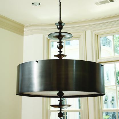 Turned Pendant Chandelier by Global Views in nickel. Made from unique in a transitional style.