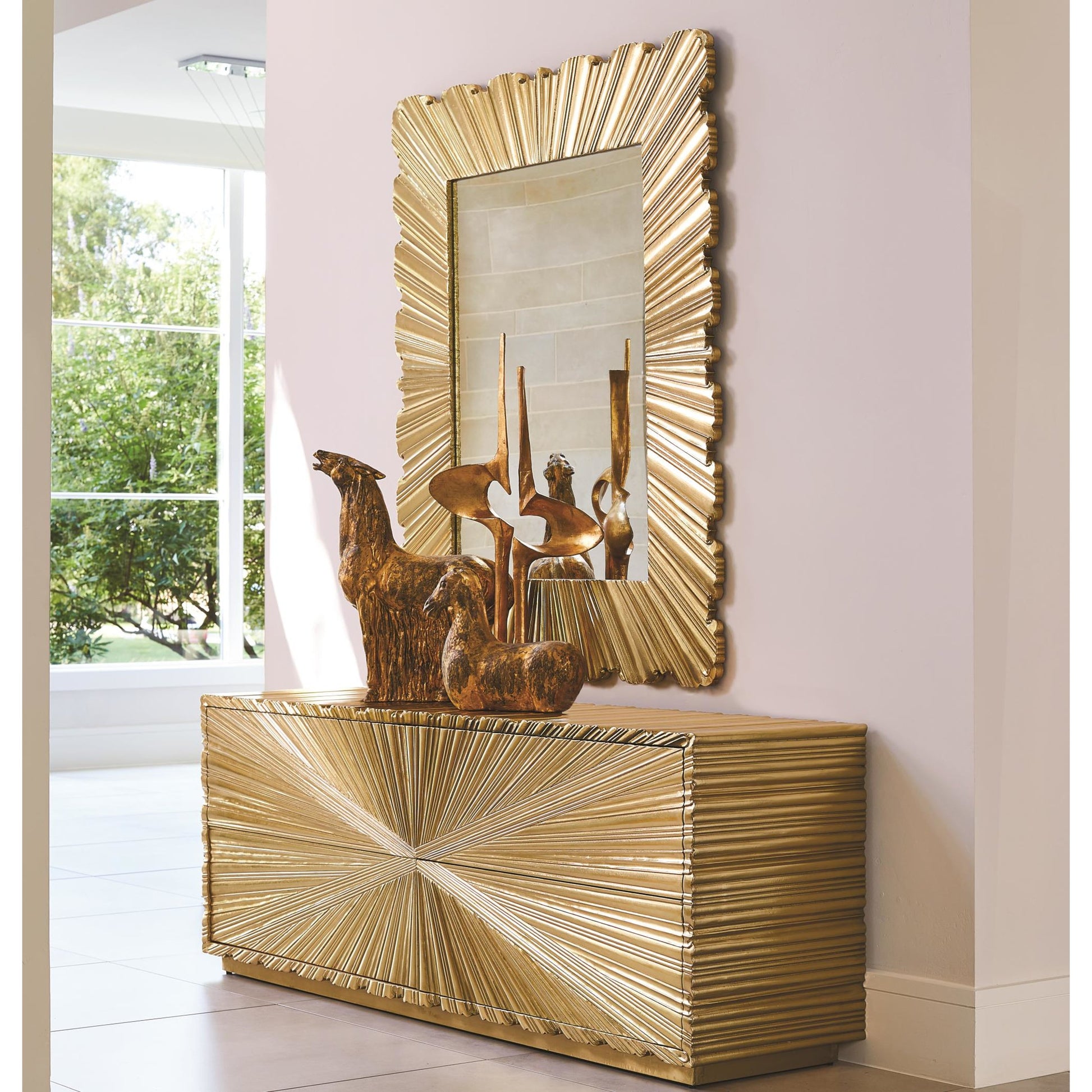 Linenfold Cabinet by Global Views. Made from mdf, brass in a modern style.