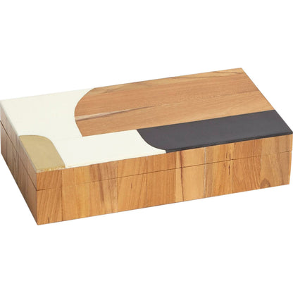 Wooden Inlaid Box by Global Views in black, ivory. Made from mdf, teak, brass, resin in a modern style.