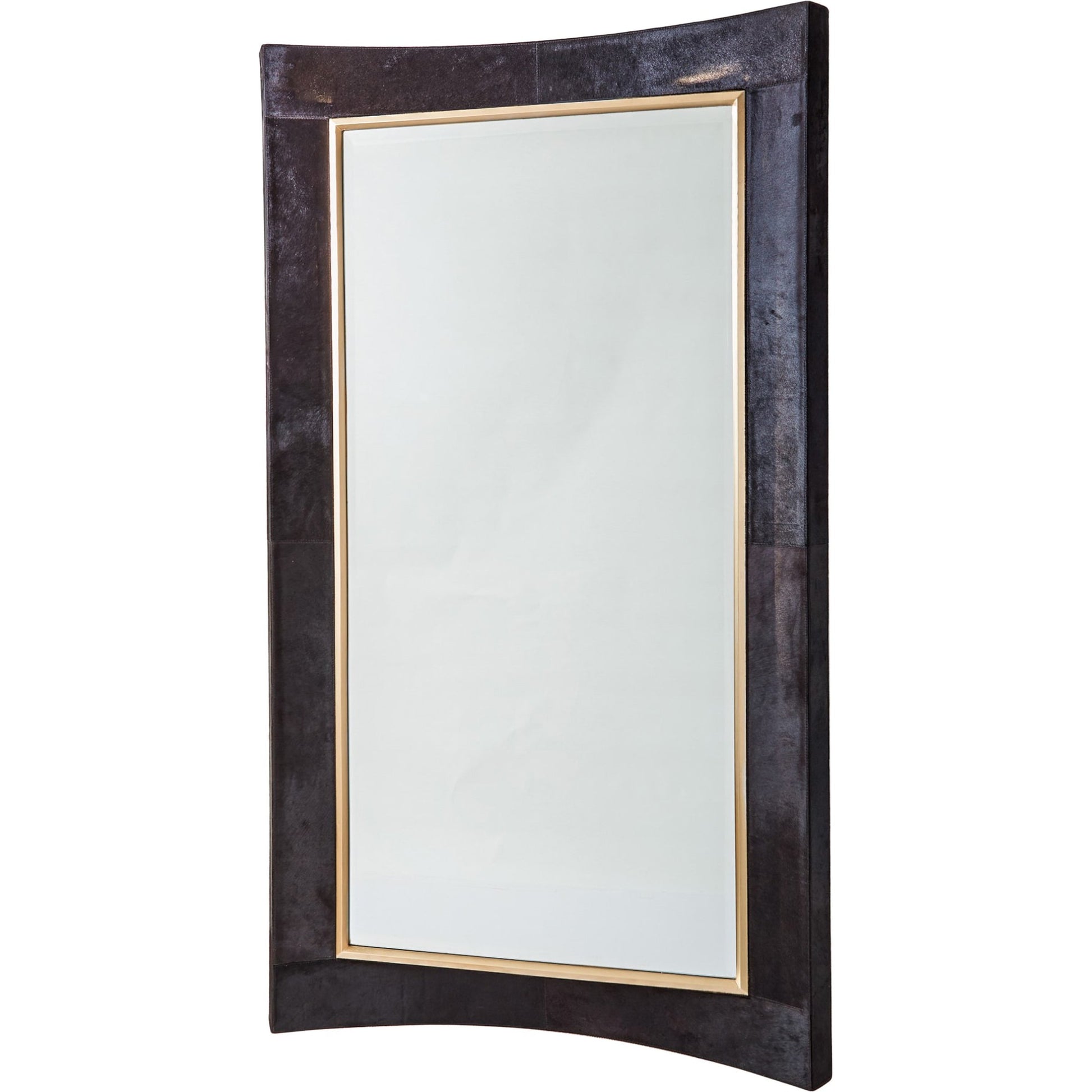 Curved Floor Mirror by Global Views in gold leaf. Made from unique in a transitional style.