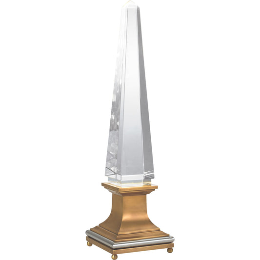Illuminated Crystal Obelisk by Global Views in antique brass, stainless steel. Made from crystal, brass, stainless steel in a traditional style.