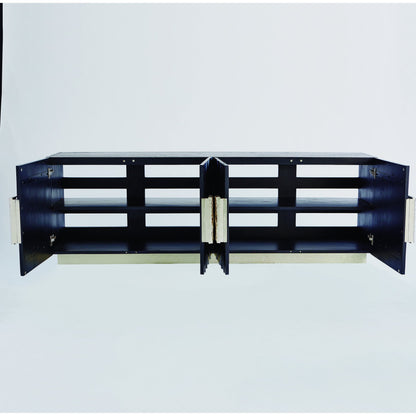 Pleated Media Cabinet by Global Views in black, nickel. Made from pine, aluminum, metal, glass in a eclectic & global style.