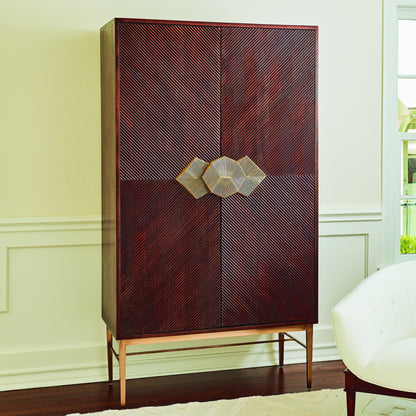 Galapagos Bar by Global Views in walnut, antique brass. Made from mango, brass, glass in a transitional style.