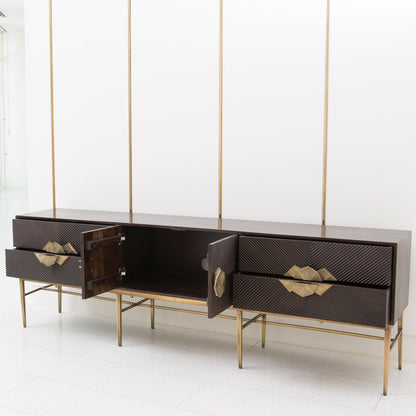 Galapagos Media Cabinet by Global Views in dark walnut, brass. Made from mango, brass in a transitional style.
