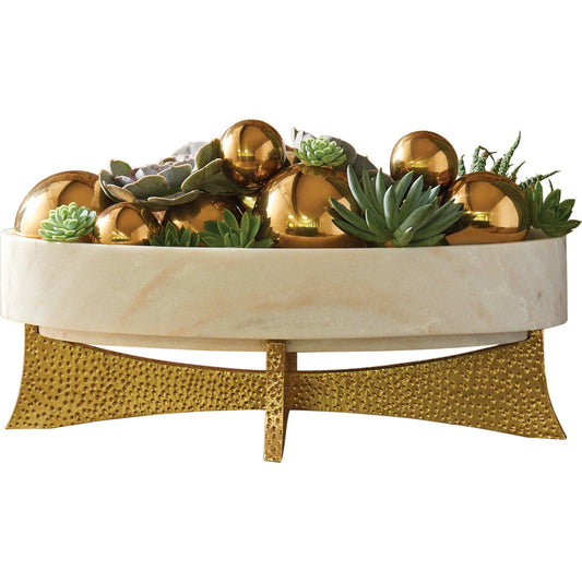Lax Oval Bowl by Global Views in brass. Made from plywood, white marble, brass sheet in a eclectic & global style.