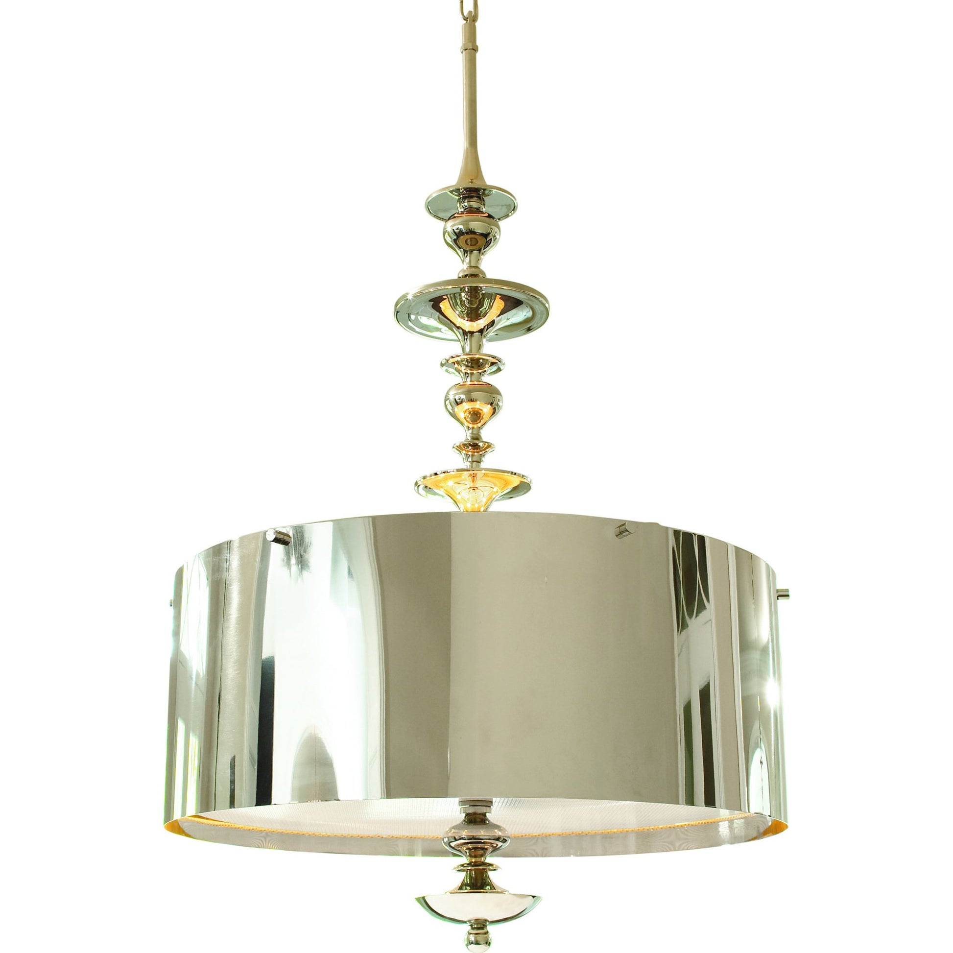 Turned Pendant Chandelier by Global Views in nickel. Made from unique in a transitional style.